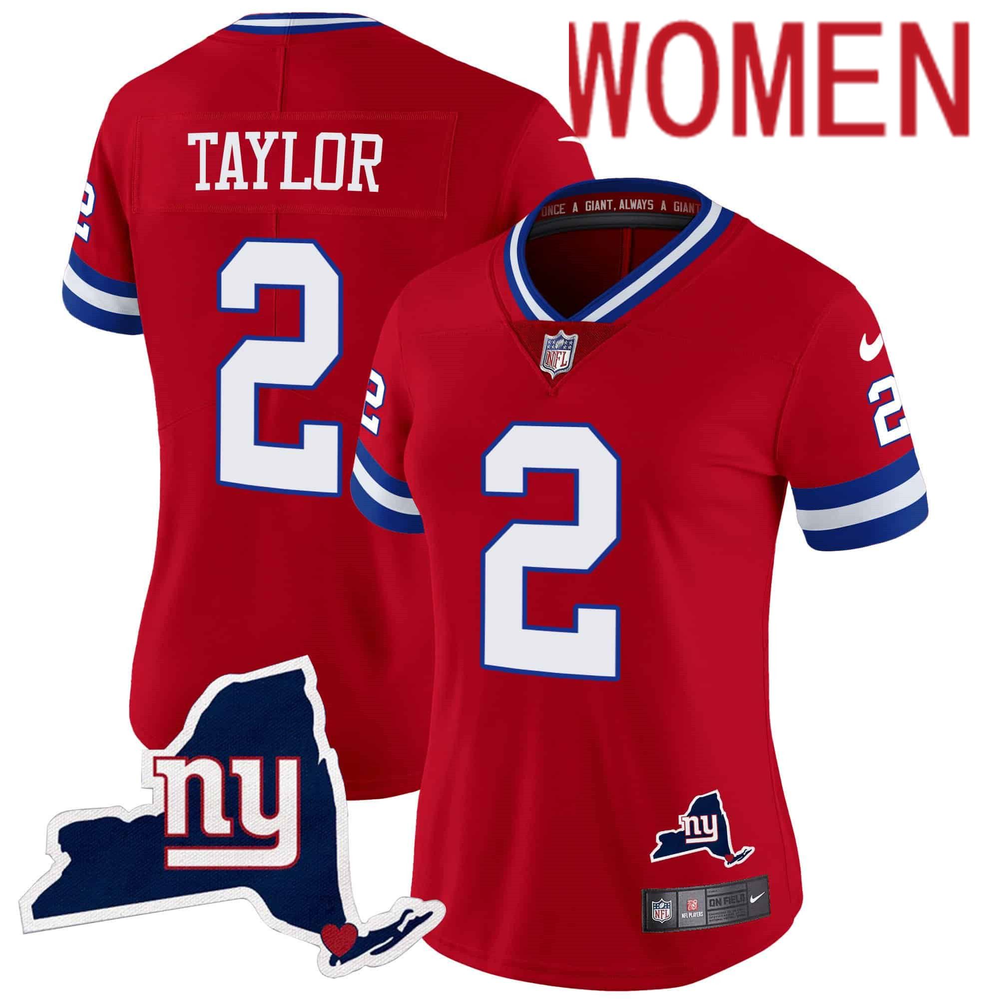 Women New York Giants #2 Taylor Red 2024 Nike Map Patch Limited NFL Jersey->women nfl jersey->Women Jersey
